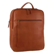 Pierre Cardin Leather Business/Laptop Backpack Unisex Backpack - Cognac