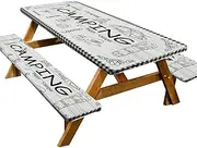 Picnic Table Cover with Bench Covers,3PC Elastic Fitted Table Cloth 72 x 30 inch,Waterproof Windproof 6FT Tablecloth for Outdoor Camping Garden Picnic (Plaid Camping, 72 x 30 inch)