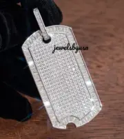 Men's 2ct Baguette Genuine Moissanite Dog Tag Charm Pendant 925 Sterling Silver
