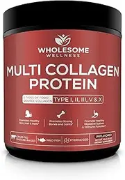 Multi-Collagen Protein Powder Hydrolyzed - Type I, II, III, V, X - Grass-Fed All-in-One Super Bone Broth + Collagen - Premium Quality Blend of Grass-Fed Beef, Chicken, Wild Fish and Eggshell Collagen