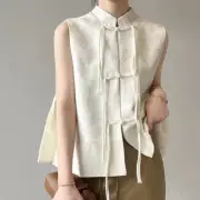 Retro Lady Ethnic Gilet Tank Vest Chinese Tang Suit Cheongsam Cardigan Top Loose