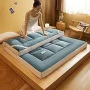 Japanese Style Thick Portable Floor Mattress, Soft and Comfortable Foldable Futon Mattress, Suitable for Single and Double Bed Camping Dormitory.(Blue,150 x 200 cm)