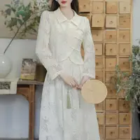 在飛比找蝦皮商城精選優惠-新中式 女裝 春季 盤扣 改良旗袍 兩件式套裝 日常可穿洋裝