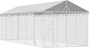 Dog Kennel Outdoor, Outside Kennel with Door & Roof, Lockable Latch System Dog Pen Dog Fence Outdoor Dog Enclosure Dog Exercise Pen for Small/Medium Dogs, Silver 3x9x2.5 m