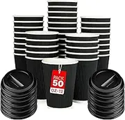 Zuvo [50 Pack Takeaway Coffee Cups with Lids | Disposable Insulated Triple Wall Ripple Kraft Paper Coffee Cups for Takeaway Coffee, Tea or hot Liquids | Pack of 50 (12 Oz.)