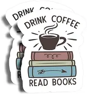 Drink Coffee Read Books Magnet - 5" On Longest Side - Reading Writing Relaxing - 2 Pack -Thick Strong Magnet - Bumper Magnet for Fridge, Toolbox, Cars - Made in USA - PLDFMAG2531
