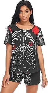 [RPLIFE] Black Bulldog Funny Pajamas Set for Women, Soft Pajama Sets for Women, Black Bulldog Funny, Large