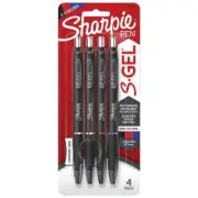 4 x Sharpie S·Gel Retractable Gel Pen Comfort Grip 0.7mm Medium Black Blue Red
