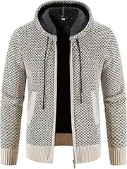 [Generic] Men Zipper Hood Knit Cardigan Slim Fit Hooded Cardigan Pockets Hoodies Full Zip Fleece Lined Sweaters Cardigan