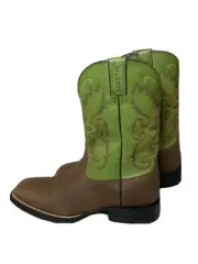 Cowboy Boots Justin Farm & Ranch Faux Leather Square Toe Green/Brown Men 13D NWB