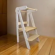 Little Minds Montessori Towers Folding Learning Tower, Kitchen Aid, Step Stool, White & Natural Wood