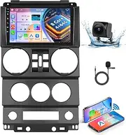 Podofo【8 Core 4+64G】Car Radio for Jeep Wrangler 2007-2010 (4 Door) with Wireless Apple Carplay&Android Auto,9" IPS Touchscreen Car Stereo with Bluetooth/GPS/WiFi/SWC/FM&RDS Radio+AHD Backup Camera+MIC