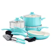12pc Greenlife Aluminium Soft Grip Cookware Set Kitchen Cookware Turquoise