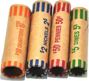 Preformed Coin Wrappers Rolls (128 Assorted) - Quarters, Pennies, Nickels and...