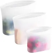 Winrock Reusable Silicone Food Storage Bag, for Microwave, Oven, Fridge, Freezer & Sous Vide Zip Sealed Containers (3 size：53oz, 32oz, 18oz)…