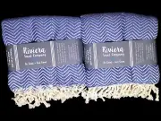 (2-Pack) Riviera Towel Company Chevron Turkish Towel Beach 70x40 in, Blue/White