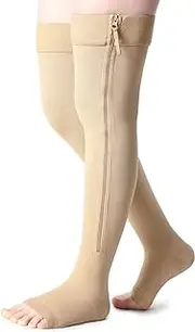 Newcotte Open Toe Zipper Compression Socks Thigh High 20-30mmhg Graduated Compression Stockings with Zipper Open Toe Thigh High Compression Stockings for Women Men Swelling Edema