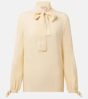 [Valentino] Valentino Bow-detail silk crêpe shirt AU 16 yellow