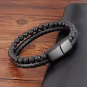 2025NEW Men's Black Lava Stone Leather Bracelet Healing Gemstone Gift for Loved