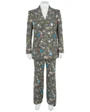 Gucci Floral Embroidered Wool & Linen-Blend Plaid Suit
