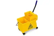 Costway 20L Spin Mop Bucket System Mop Bucket Set w/Metal Handle Wheeled Wringer Trolley Wet Dry Microfiber Wash Cleaning Yellow