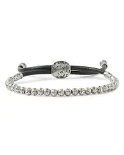 John Varvatos Men's Sterling Silver Distressed Bead Leather Cord Bolo Bracelet