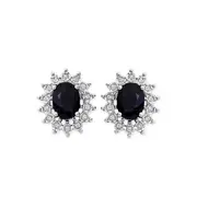 9ct Gold Black Sapphire & Diamond Stud Earrings in Black