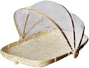 Food Serving Tent Basket - BESTCHANCEUS Hand-Woven Bamboo-Serving-Basket Dustproof-Bug-Proof Mosquitoesor Vegetable Fruits Food Meals Rectangle 34CMx29CM