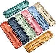 AIMALL Wheat Straw Cutlery Set 3-Piece - Portable Knife, Fork and Spoon Set, Reusable Cutlery for Kids and Adults with Travel Case - 8.18 x 2.24 Inch