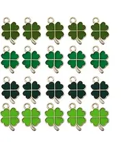 [Zhenghebuy] Green Four-Leaf Charms, Pack of 48 Lucky Charms, Four-Leaf Clover Pendants, Metal Necklaces, Accessories for DIY Crafts, Jewellery, Ornaments, Lucky Key Chain, L, Stainless Steel, No