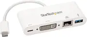 Startech USB C Multiport Adapter DVI-D/PD 3.0/GbE/USB-A Gen 2 Type-C Mini Dock, White