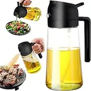 Oil Spray Bottle, Sprayer for Cooking, Adjustable Smart Oil Control Tool, 2 in 1 Dispenser Bottle for Kitchen, 16OZ/470ML Premium Glass, For Kitchen Tools, Air Fryer, Salad, and BBQ (Black)