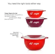 3 pc Tupperware Thatsa Bowl Set 12 cup, 19 cup, 42 cup Mixing and Prep Bowl Red