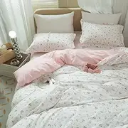 mixinni 3-Piece Floral Duvet Cover Queen Size Girls Garden Style Flowers Pattern 100% Natural Cotton Leaves Bedding Quilt Cover Set with Zipper Ties for Teenage Girls, Easy Care, Soft and Breathable…