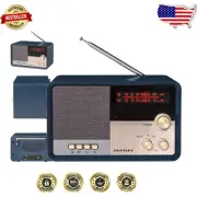 Portable Navy Bluetooth AM/FM Radio with Vintage Design for Modern Spaces