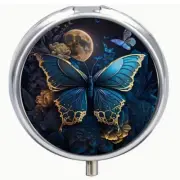 Metal Butterfly Pill Box Collectible Medicine Vitamin Case Stash Holder