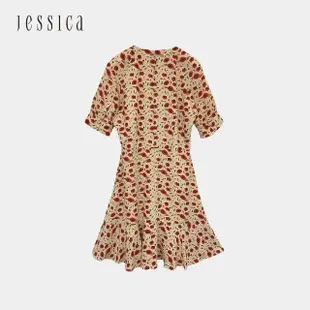 【JESSICA】輕薄舒適花卉印花雪紡短袖洋裝223370