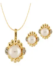 Splendid Pearls 14K 0.06 ct. tw. Diamond & 5-5.5mmmm Pearl Earrings & Necklace Set