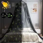 Black Princess Bed Canopy for Girls with Glowing Stars and Cats, Ceiling Tent fo