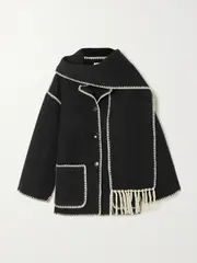 [TOTEME] TOTEME - Draped Fringed Wool-blend Jacket - Dark gray - DK32 DK 32 Gray