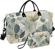 [ZRYSMY] Duffel Bag for Traveling, Golden Line Art Flower Travel Bag Gym Bag, with Multiple Interior Pockets Shoulder Weekender Bag for Women Men with Toiletry Bag 20.5L x 1.9W x 13.8H, Multi-Colored