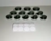 12 Pack 1/2 oz Clear PET Straight Sided Jars w Black Plastic Lined Caps & Labels