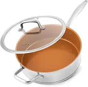duxtop pro Ceramic Saute Pan with Lid, 5.5QT Nonstick Frying Pan without PFAS, PTFE, or PFOA, Stainless Steel Base Deep Skillet for All Cooktops, Oven & Dishwasher Compatible