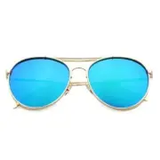 Oversized Round Gold Thick Frame Sunglasses Mirror Lens Metal Spring Hinge New
