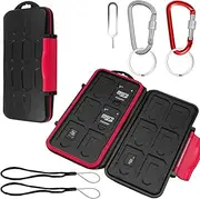 Set of 2, Memory Card Case with Carabiner and Card Removal Tool, findTop Water-Resistant Shockproof Carrying Case Protector Box 24 Slots for 12 Piece SDHC/SDXC Cards and 12 Micro SD Cards