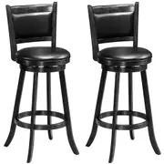 Giantex 2PCS 74cm Swivel Bar Stools Wooden Backed Dining Chair PVC Cushioned Seat for Home Pub Black