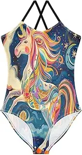 [RPLIFE] Rainbow Unicorn Dancing Toddlers Bathing Suits Girls, Girls Athletic Swimsuit, Beach Bathing Suit
