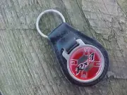 1970s Mazda RX-7 Black Leather Key Fob Silver Hardware USA Made "Fine Top Grain"