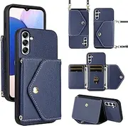 [Dibosom] Minimalist Wallet Case for Samsung Galaxy A14/M14 5G with Shoulder Strap,6 Card Slots Thin Slim Flip Purse,PU Leather Credit Card Holder Stand Phone Cover for A 14 4G 14A 14M G5 Blue
