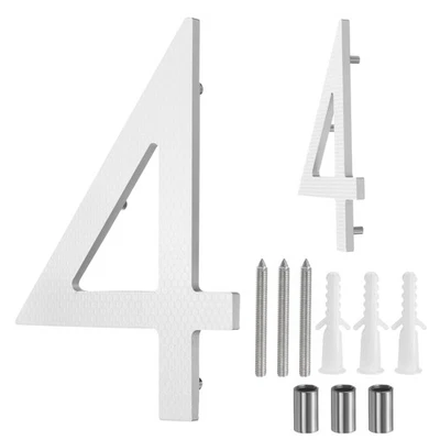 8" Solid Aluminum Floating House Number for Outside(Number 4, Reflective Silver)